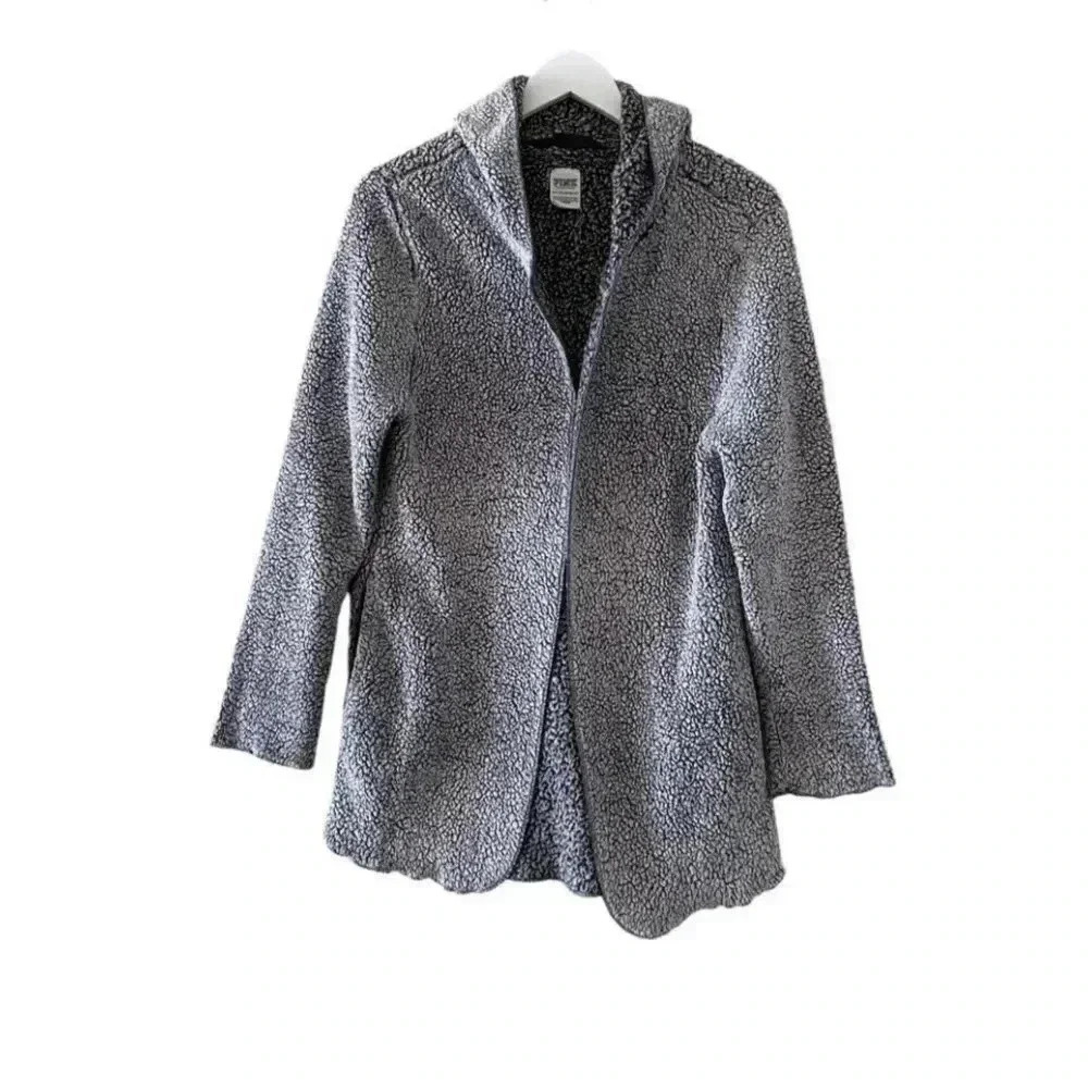 Pink Victoria’s Secret Gray Open Front Sherpa  Hooded Jacket Sz One Size #1482
